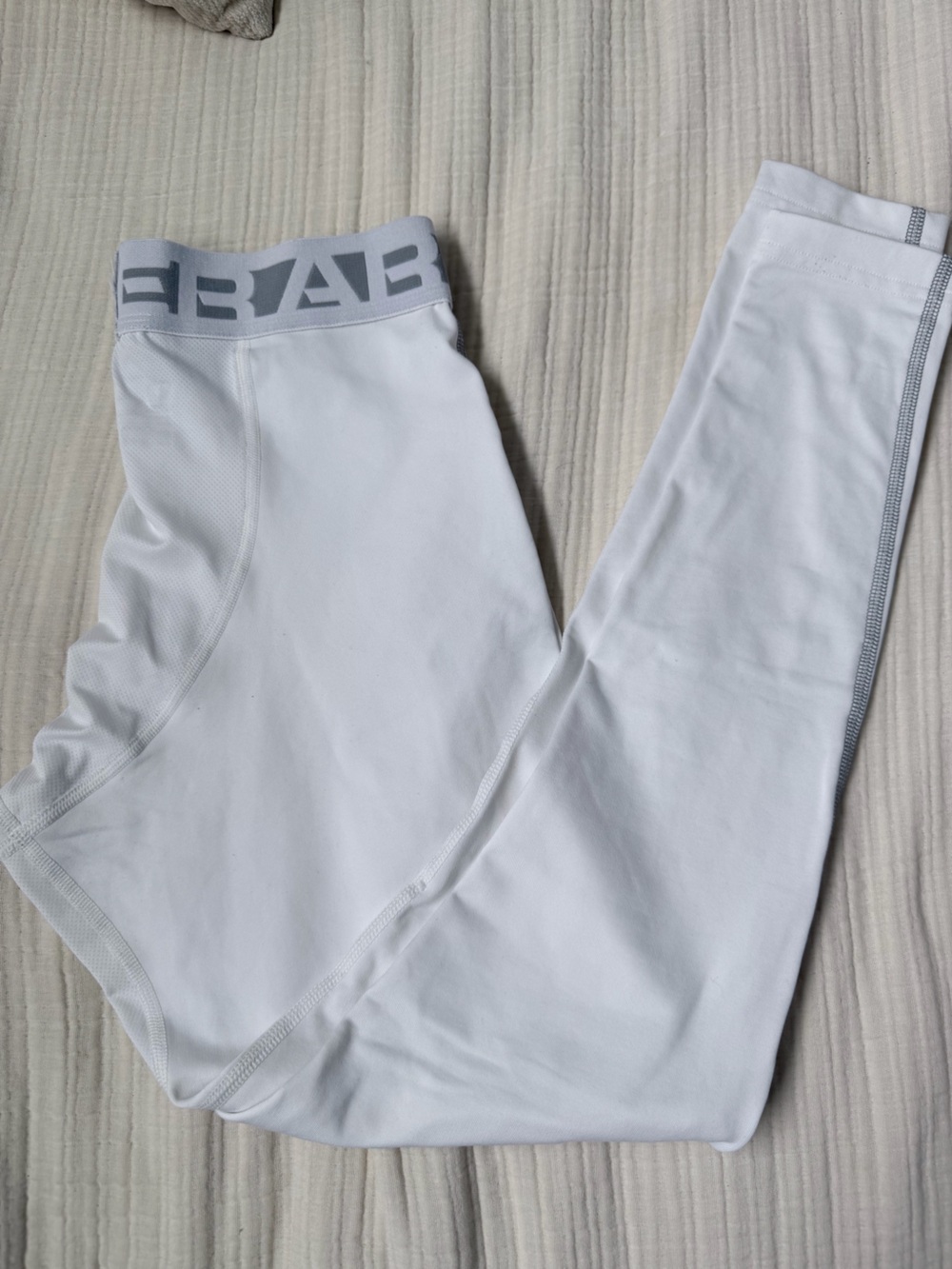 Under Armour White Athletic Leggings with Gray Waistband